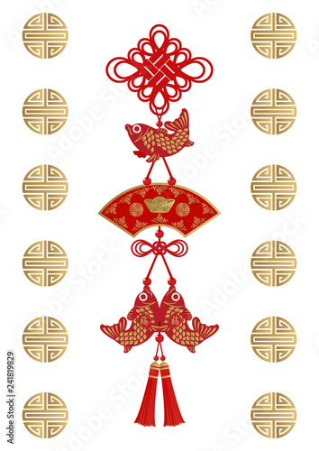 春節の縁起物。 中国結びのデザイン。 吉祥のオーナメント。 旧正月のチャーム。 鯉の中国結びの縁起物。
