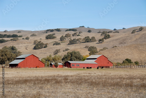 Red barn & brown hills