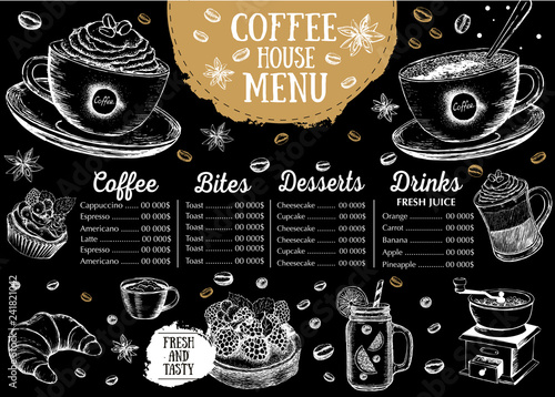 Coffee house menu. Restaurant cafe menu, template design. Food flyer.