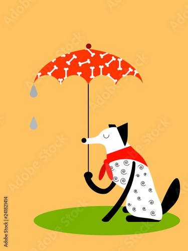 Dog under umbrella