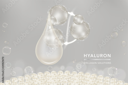 White Collagen Serum drop, cosmetic advertising background ready to use, luxury skin care ad, vector illustration.