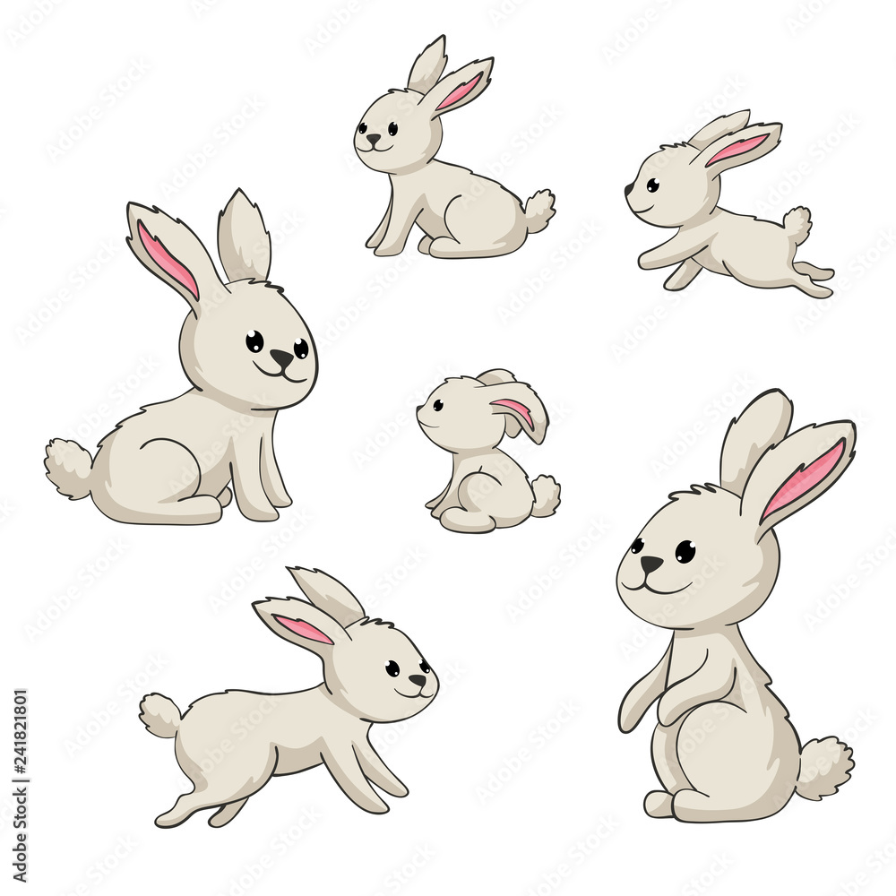 Collection of some cute rabbits, hand draw illustration