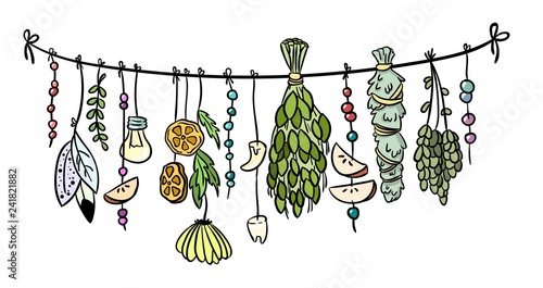 Witch herbs boho hanging colorful doodle decoration
