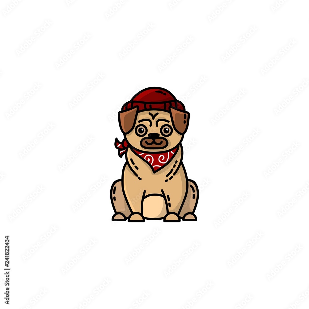 Hipster pug flat illustration. Pictogram for web, mobile and infographics