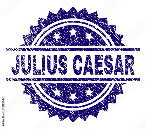 JULIUS CAESAR stamp seal watermark with distress style. Blue vector rubber print of JULIUS CAESAR label with grunge texture.