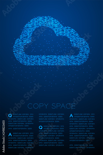 Abstract Geometric Bokeh circle dot pixel pattern Cloud symbol shape, Technology concept design blue color illustration isolated on blue gradient background with copy space, vector