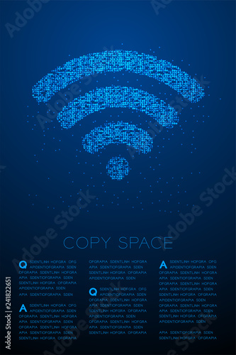 Abstract Geometric Bokeh circle dot pixel pattern Wifi symbol, Internet connect concept design blue color illustration isolated on blue gradient background with copy space, vector