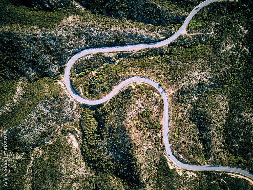 Winding road aerial view