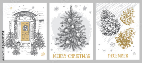 Christmas pattern in sketch style. Hand drawn.