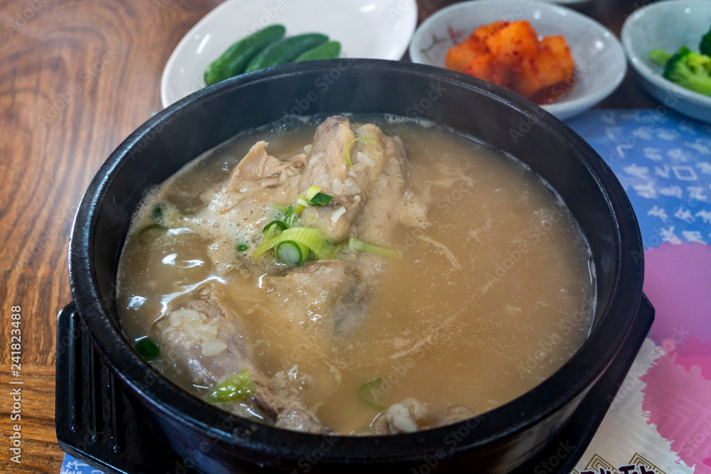 Samgyetang Ginseng chicken soup .Korean Food.