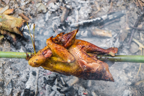 Wild chicken grilled in forest camping © themorningglory