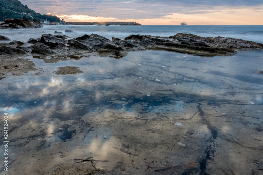 Long Exposure of the Mediterranean Coast of Southern Italy at Sunset Long Exposure of the Mediterranean Coast of Southern Italy at Sunset