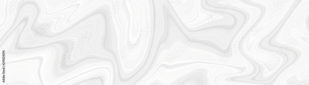 The background is white with a marble pattern with wavy eels. Panorama of a  light template for creative projects, beautiful drawing with the divorces and wavy lines in gray tones.