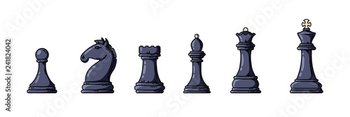 Black chess pieces in a row illustration