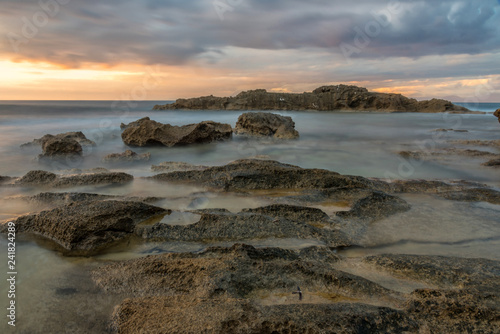 Long Exposure of the Mediterranean Coast of Southern Italy at Sunset