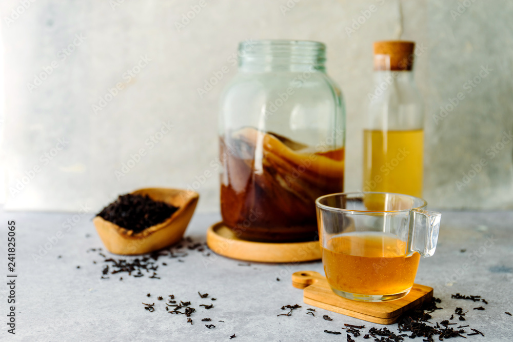 Fototapeta premium Healthy homemade fermented raw kombucha tea, with natural probiotic characteristics.