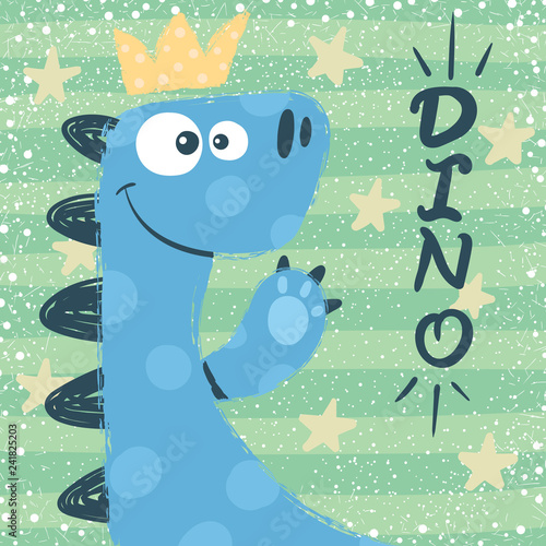Cute dino characters. Princess illustration.
