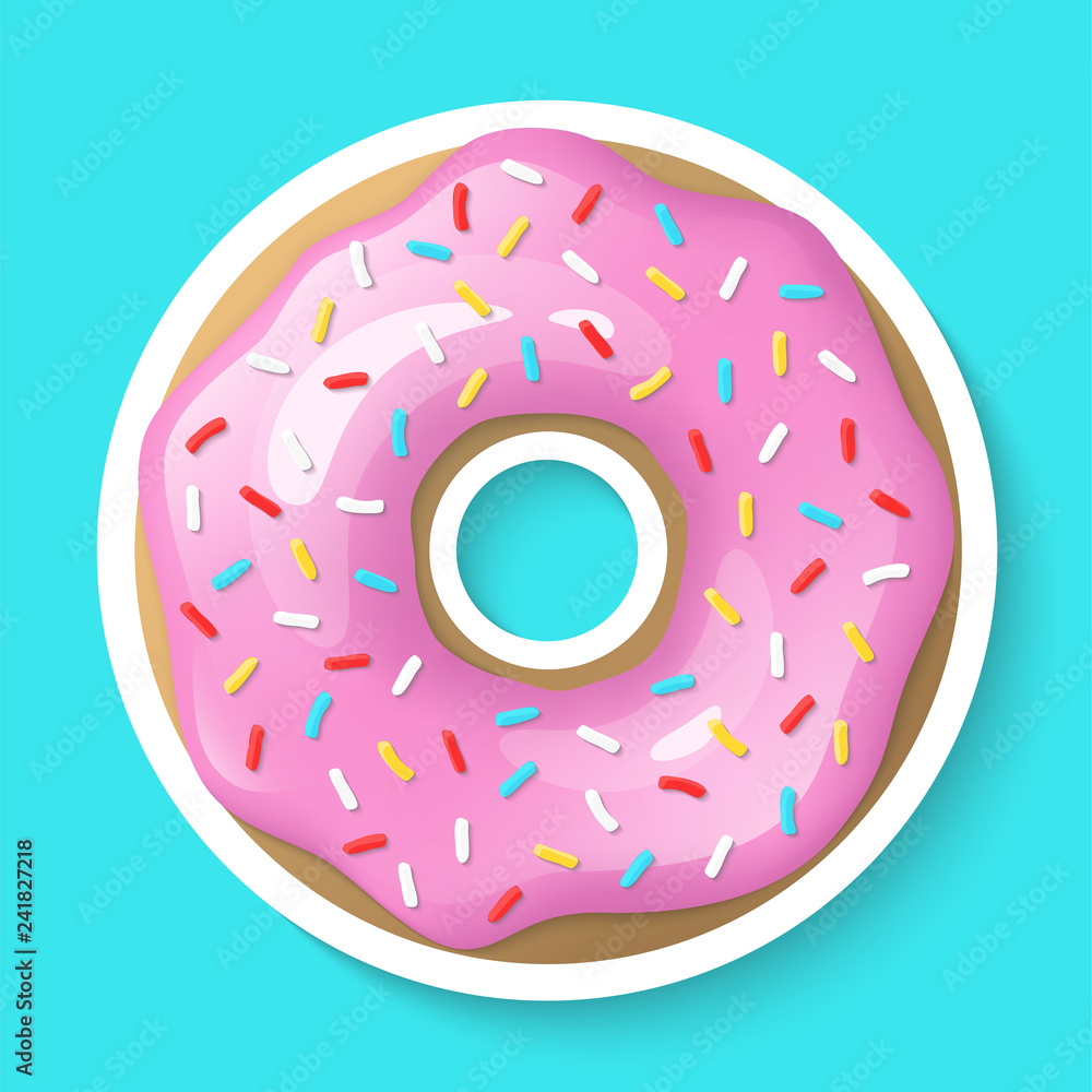 Donut isolated on a white background. Cute, colorful and glossy donuts with pink glaze and multicolored powder. Simple modern design. Realistic vector illustration. Donut isolated on a white background. Cute, colorful and glossy donuts with pink glaze and multicolored powder. Simple modern design. Realistic vector illustration.