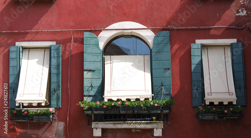 Murano, Venezia, Italy. Details of the windows of the traditional houses in Murano island