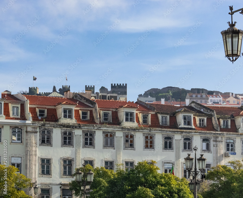 Lisbon - Portugal, overview on the Rossio, castle Sao Jorge in second line Lisbon - Portugal, overview on the Rossio, castle Sao Jorge in second line