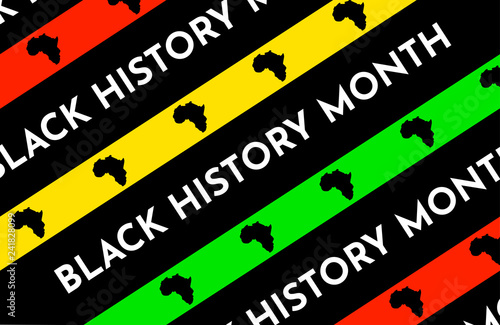 Vector illustration background with black and red, yellow, green stripes. Black history month. African continent silhouette