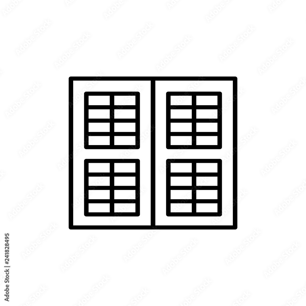 Black & white illustration of old louver window shutter. Vector line icon of wooden vintage outdoor jalousie. Isolated object Black & white illustration of old louver window shutter. Vector line icon of wooden vintage outdoor jalousie. Isolated object