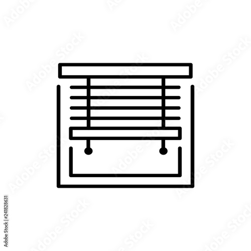 Black & white vector illustration of venetian curtain shutter. Line icon of window horizontal blind jalousie. Isolated object