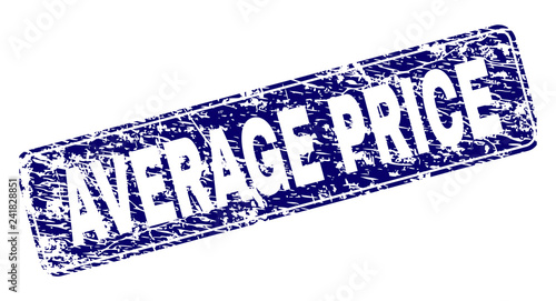 AVERAGE PRICE stamp seal print with distress style. Seal shape is a rounded rectangle with frame. Blue vector rubber print of AVERAGE PRICE caption with grunge style.