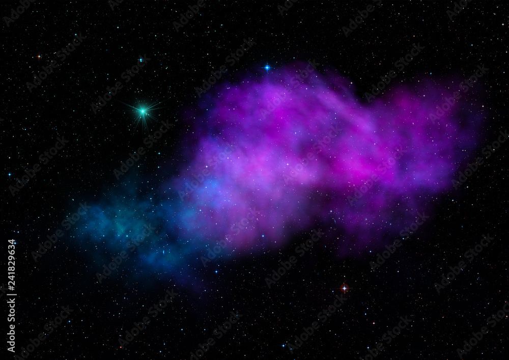 Star field in space and a nebulae. 3D rendering Star field in space and a nebulae. 3D rendering