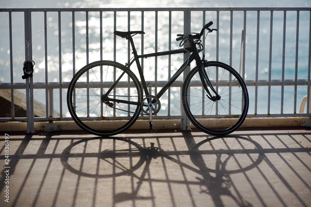 Bycicle on the promenade by the sea in Nice, France Bycicle on the promenade by the sea in Nice, France