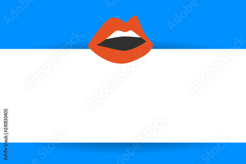 Flat design business Vector Illustration Empty copy space for Ad website promotion esp isolated Banner template. Sensually Parted Red Lips showing Teeth Open Mouth wearing Lipstick