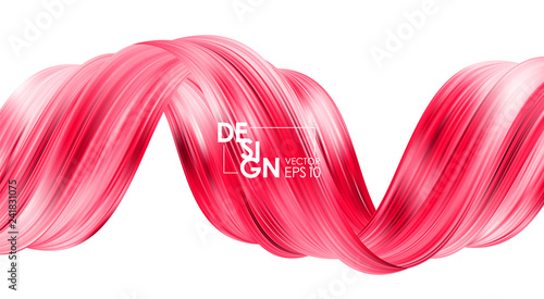 Vector illustration: Modern abstract banner background with 3d twisted red flow liquid shape. Acrylic paint design