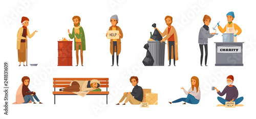 Homeless People Cartoon Icon Set