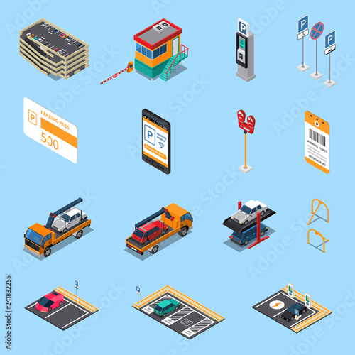 Parking Isometric Icons Set 