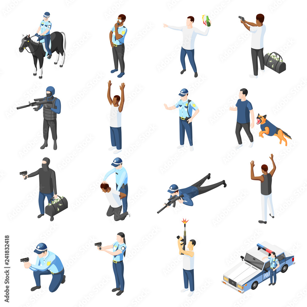 Gangs And Police Isometric Icons Gangs And Police Isometric Icons