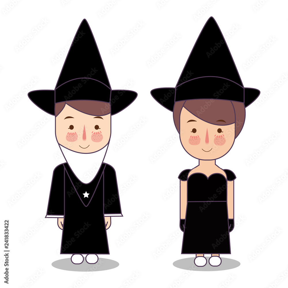 Design Elements for Halloween. Halloween Symbols. Witch Hat. Magician hat. Hats of the wizard. Kids wearing black costume fashion. Design Elements for Halloween. Halloween Symbols. Witch Hat. Magician hat. Hats of the wizard. Kids wearing black costume fashion.