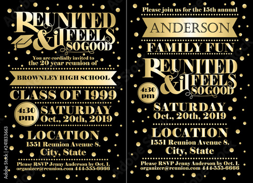Set of reunion announcement or invitation templates for family or class reunions
