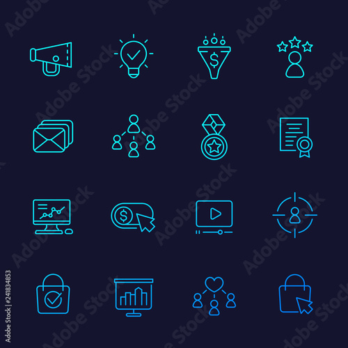 digital marketing icons, linear vector