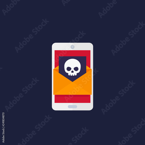 email with virus, mobile spam icon