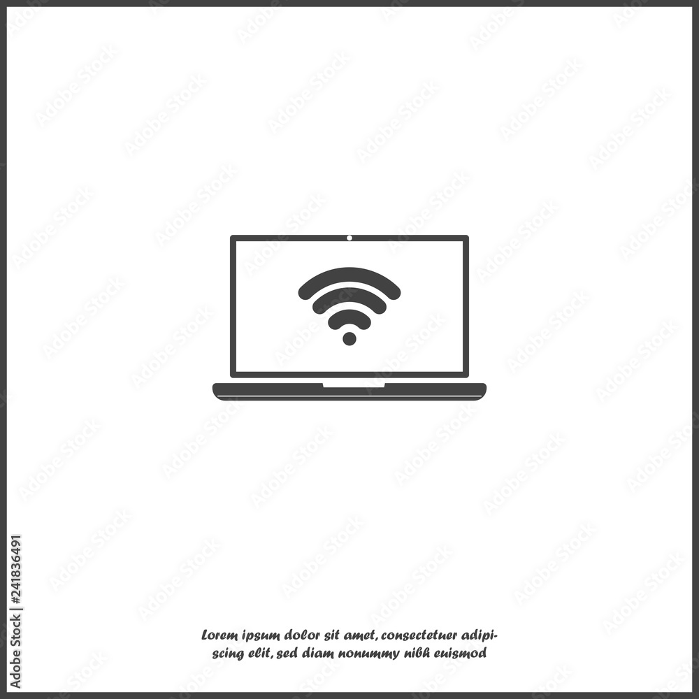 Wi-Fi vector icon. Wi-Fi on computer illustration on white isolated background. Wi-Fi vector icon. Wi-Fi on computer illustration on white isolated background.
