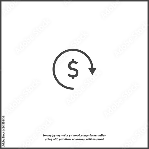 Vector circle icon with arrow and dollar sign. Currency exchange symbol on white isolated background.