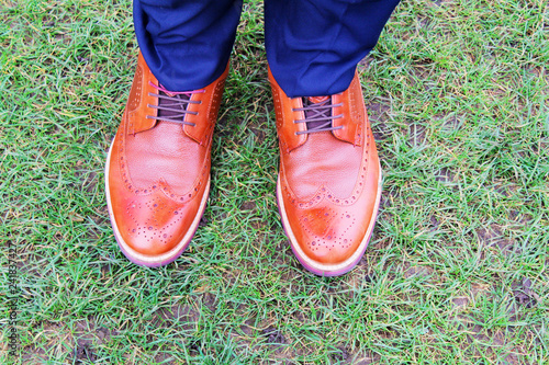 pair of shoes on green grass