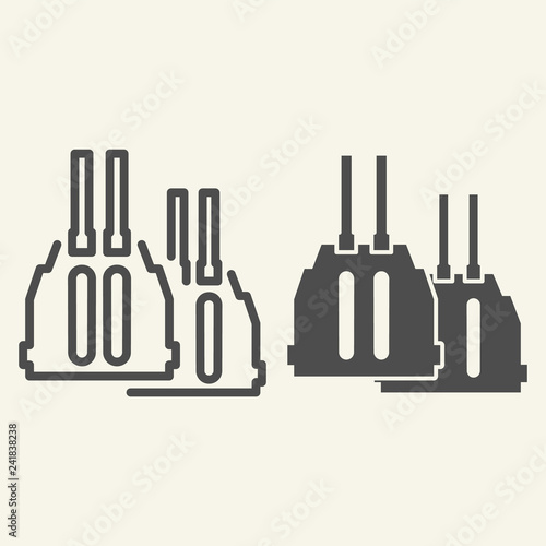 Double barreled gun line and glyph icon. Ammunition vector illustration isolated on white. Weapon outline style design, designed for web and app. Eps 10.