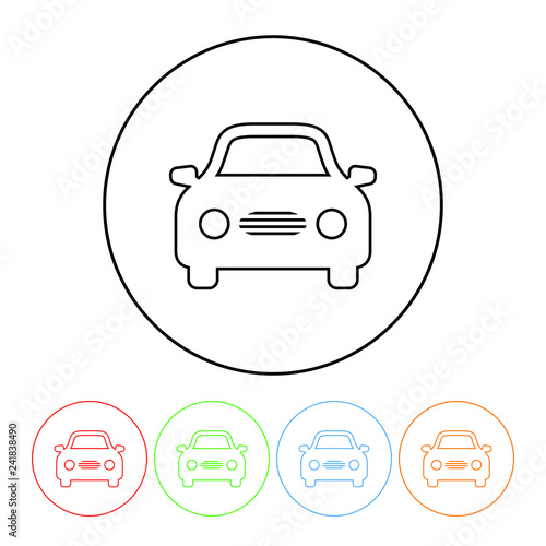 Car symbol icon in a thin line style vector simple car symbol sign with four color variations vector illustration isolated on a white background