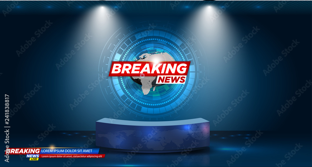 Table and breaking news banner background in the news studio . vector  illustration Stock Vector | Adobe Stock