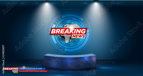 Table and breaking news banner background in the news studio . vector illustration
