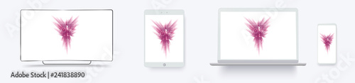 White desktop computer display screen smartphone portable notebook . Outline mockup electronics devices phone and laptop, tv. Vector collection gadgets, Mockups to showcase your web-site design