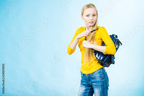 Teen girl with school backpack