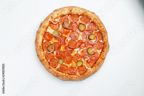 various pizza on white background