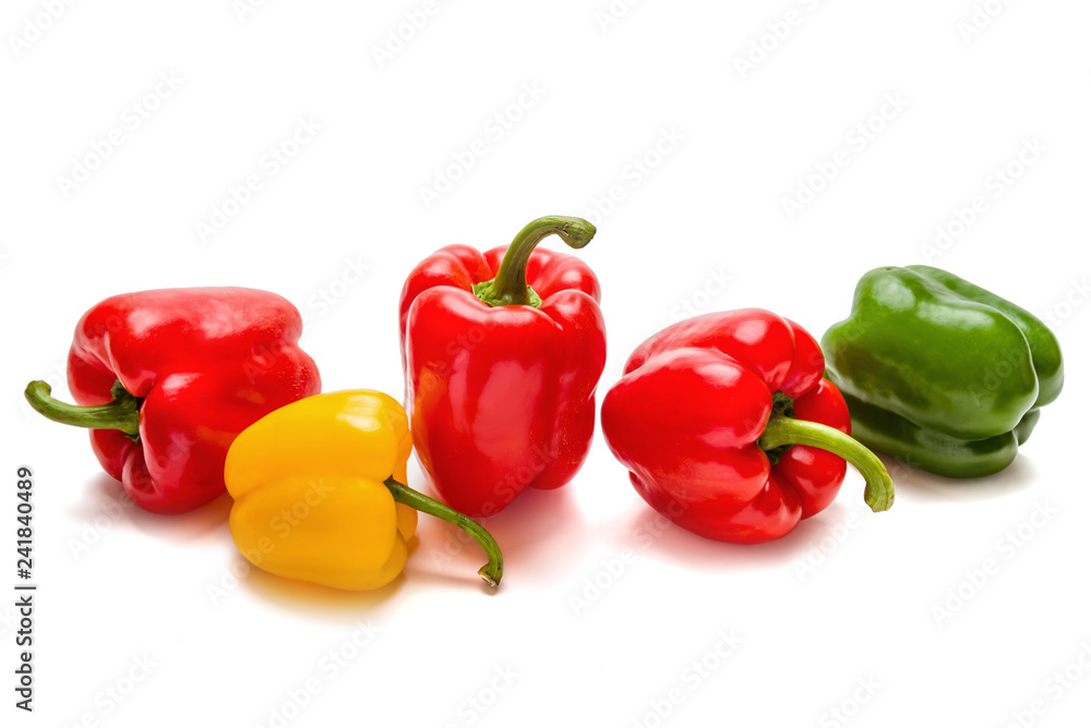 Paprika mix on a white background. the composition of the thick juicy vegetables Paprika mix on a white background. the composition of the thick juicy vegetables